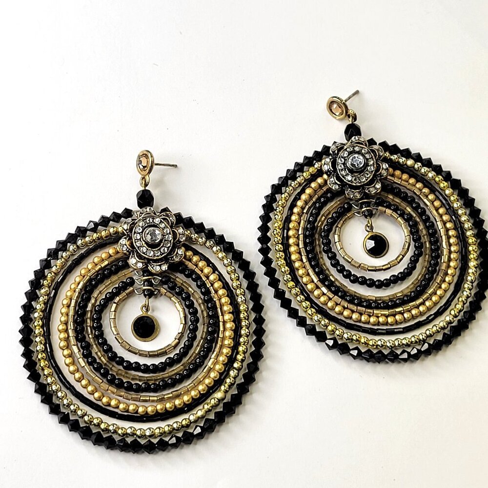 Double Circle Statement Drop Earrings Chandelier Earrings House of Moda Earrings